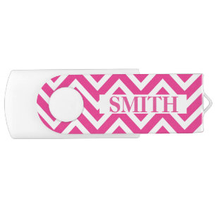Personalized Beautiful Pink & White Zigzag Chevron USB Flash Drive