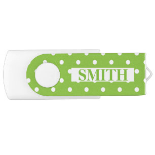 Personalized Beautiful Polka Dots Green Flash Drive