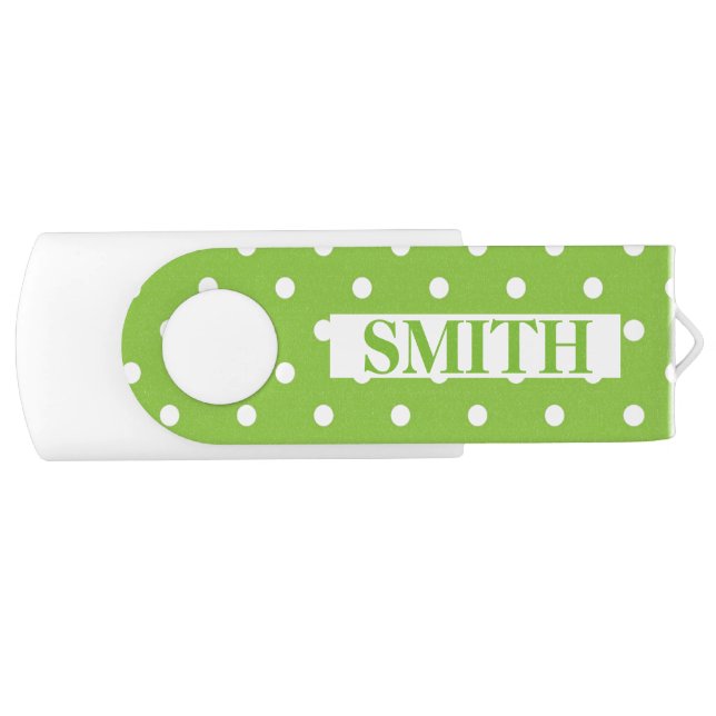 Personalized Beautiful Polka Dots Green Flash Drive (Front)