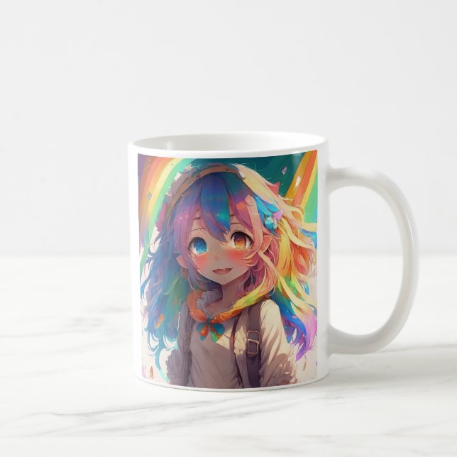 Personalized Beautiful Rainbow Anime Girl Coffee Mug (Right)