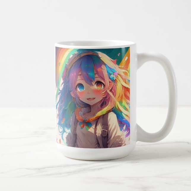 Personalized Beautiful Rainbow Anime Girl Coffee Mug (Right)
