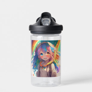 Personalized Beautiful Rainbow Anime Girl Water Bottle