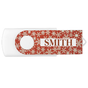 Personalized Beautiful Red Glitter Snowflake Flash Drive