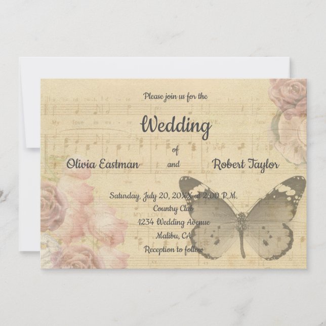 Personalized beautiful romantic butterfly wedding invitation (Front)