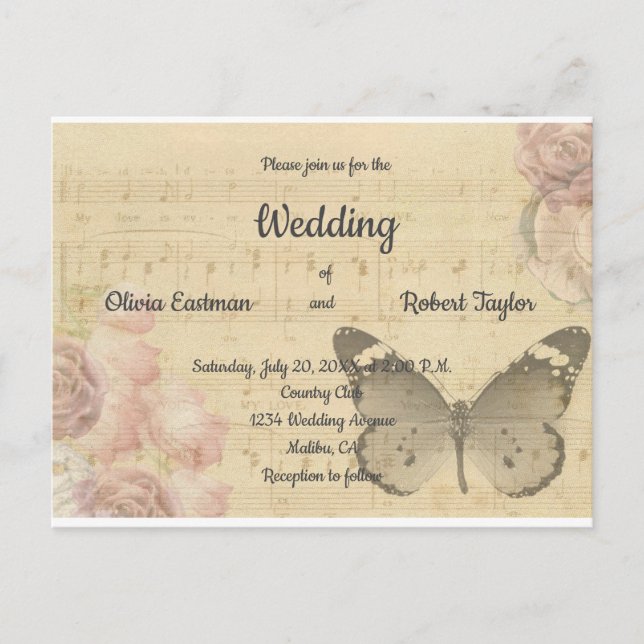 Personalized beautiful romantic butterfly wedding postcard (Front)