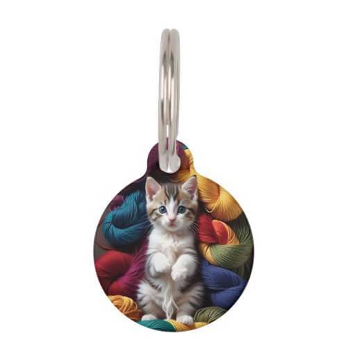 Personalized Beautiful Tabby Kitten Playing Yarn Pet ID Tag