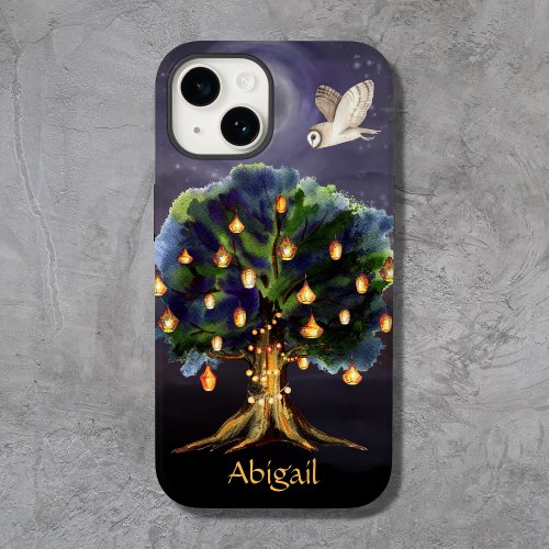 Personalized Beautiful Tree Lanterns Moon Owl Case_Mate iPhone 14 Case