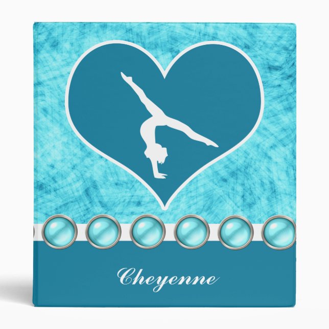 Personalized Beautiful Turquoise Gymnastics 3 Ring Binder (Front)