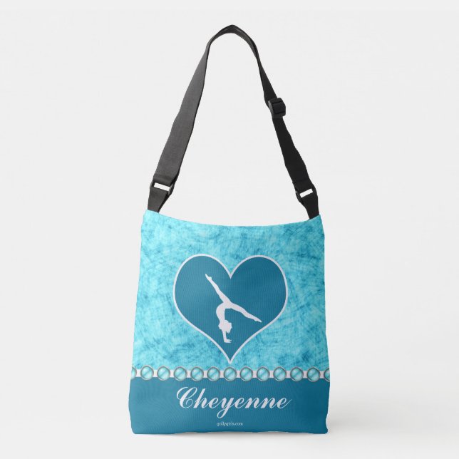 Personalized Beautiful Turquoise Gymnastics Crossbody Bag (Front)