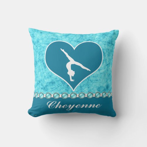 Personalized Beautiful Turquoise Gymnastics Throw Pillow