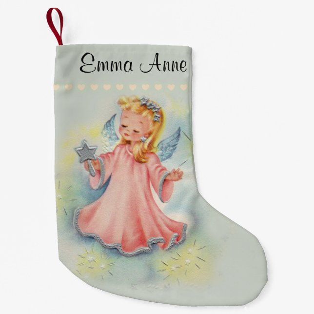 Personalized Beautiful Vintage Girl Angel Small Christmas Stocking (Front)