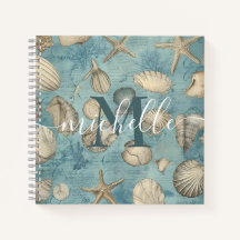 Personalized Beautiful Vintage Seashells In Blue