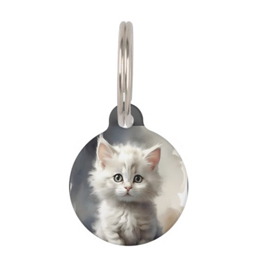 Personalized Beautiful White Kitten Portrait Pose Pet ID Tag