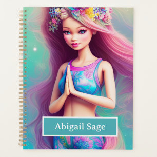 Personalized Beautiful Yoga Girl Meditation Floral Planner