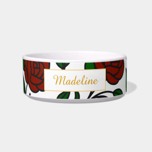 Personalized Beauty and Beast Garden Rose Name Red Bowl