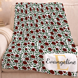 Personalized Beauty and Beast Garden Rose Name Red Fleece Blanket