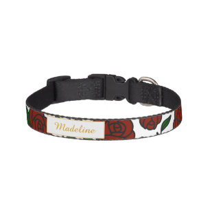 Personalized Beauty and Beast Garden Rose Name Red Pet Collar