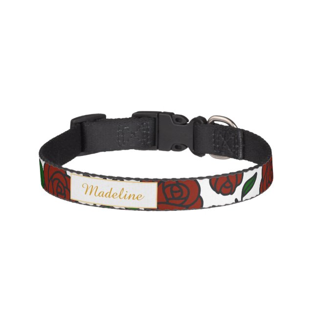 Personalized Beauty and Beast Garden Rose Name Red Pet Collar (Front)