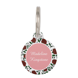 Personalized Beauty and Beast Garden Rose Name Red Pet ID Tag