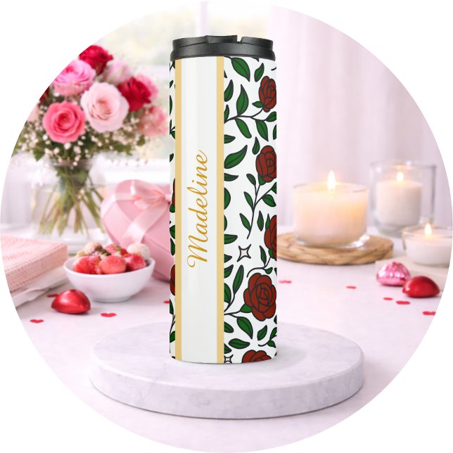 Personalized Beauty and Beast Garden Rose Name Red Thermal Tumbler (Creator Uploaded)