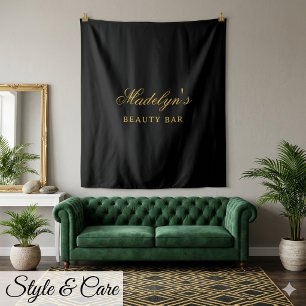 Personalized Beauty Bar Info Stylish Custom Black Tapestry