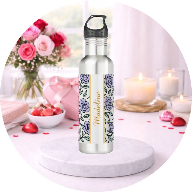Personalized Beauty Beast Garden Rose Purple Stainless Steel Water Bottle (Creator Uploaded)
