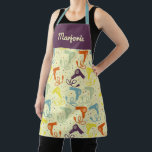 Personalized Beauty Parlor Salon Hair Dryers Apron<br><div class="desc">Whether you're a professional stylist or just giving your family haircuts at home, you'll look super cute in this personalized apron. It features vintage style illustrations of hairdryers or blow dryers in retro colors of orange, yellow, sage green, light blue and purple with coordinating polka dots set against a cream...</div>