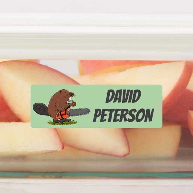 Personalized beaver with chainsaw cartoon humor labels (Affixed)