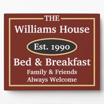 Personalized Bed & Breakfast Sign Plaque by cbendel at Zazzle