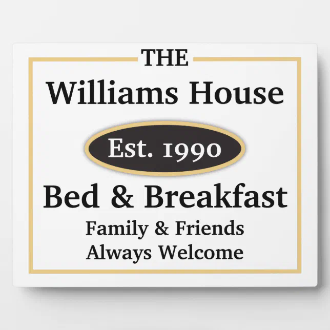 Personalized Bed &amp; Breakfast Sign - White Plaque | Zazzle