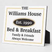Personalized Bed &amp; Breakfast Sign - White Plaque | Zazzle