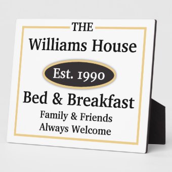 Personalized Bed & Breakfast Sign - White Plaque | Zazzle