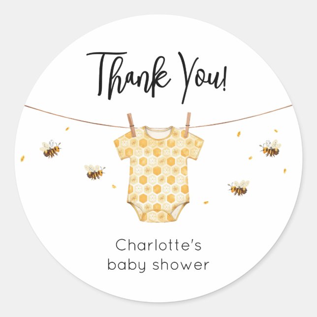 Personalized Bee Baby Shower Classic Round Sticker (Front)