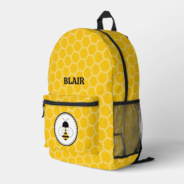Personalized Bee Beehive Print Cut Sew Backpack (Back Corner Right)