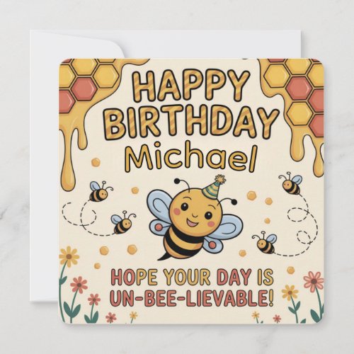 Personalized Bee Birthday Card - Honeycomb Theme