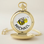 Personalized Bee Bumblebee Yellow Black Insect Pocket Watch<br><div class="desc">Pocket watch design features an original illustration of a black and yellow bumblebee. Simply personalize with your information.

Don't see what you're looking for? Need help with customization? Click "contact this designer" to have something created just for you!</div>
