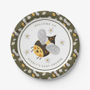 Personalized Bee Daisy Green Baby Shower Paper Plates