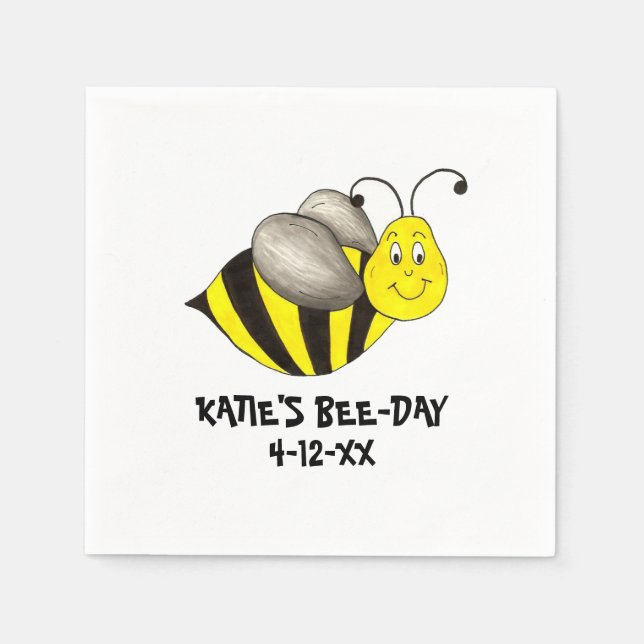 Personalized Bee Day Bees Bumblebee Birthday Party Paper Napkins (Front)