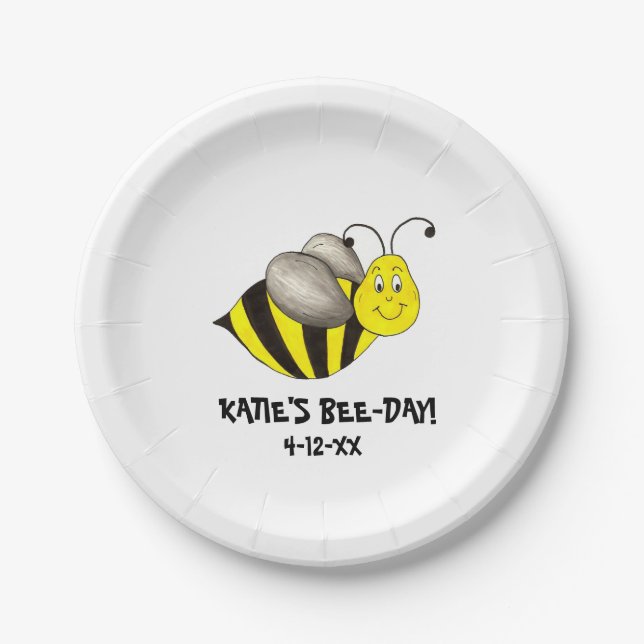 Personalized Bee Day Bumblebee Birthday Bday Plate (Front)