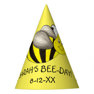 Personalized Bee Day Yellow Bumblebee Birthday Party Hat