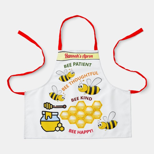 Personalized Bee Happy Bees and Honey Kids' Apron (Front)