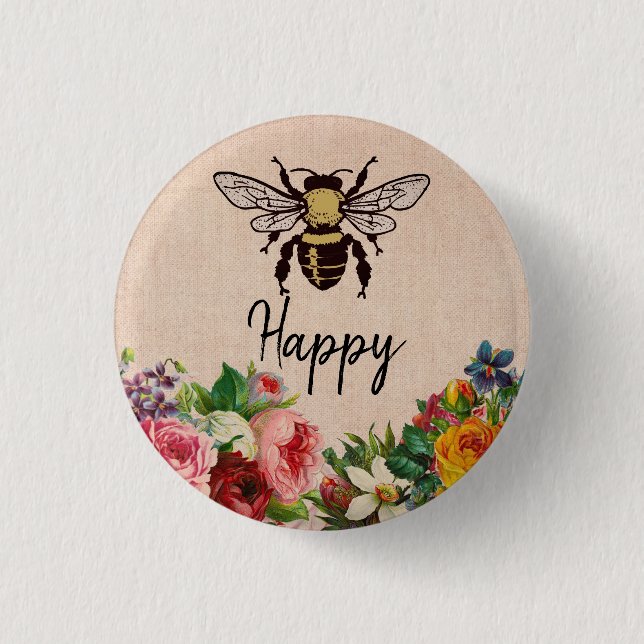 Personalized Bee Happy Button (Front)