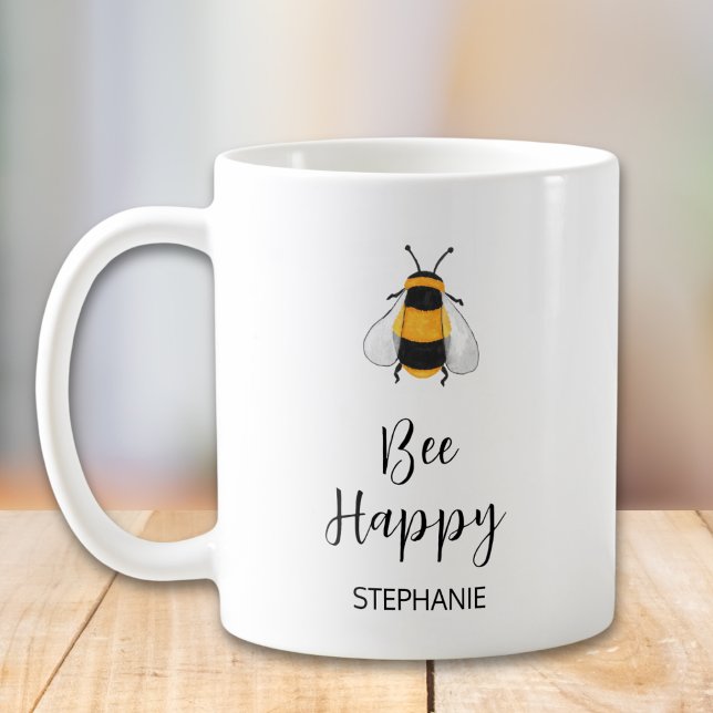 Personalized Bee Happy Coffee Mug (Creator Uploaded)