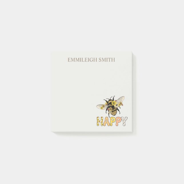 Personalized Bee Happy  Post-it Notes (Front)