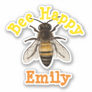 personalized Bee Happy Sticker