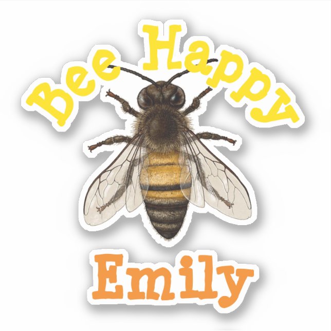 personalized Bee Happy Sticker (Front)