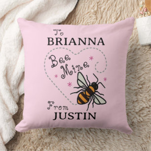Personalized Bee Mine Heart Valentine's Day Throw Pillow