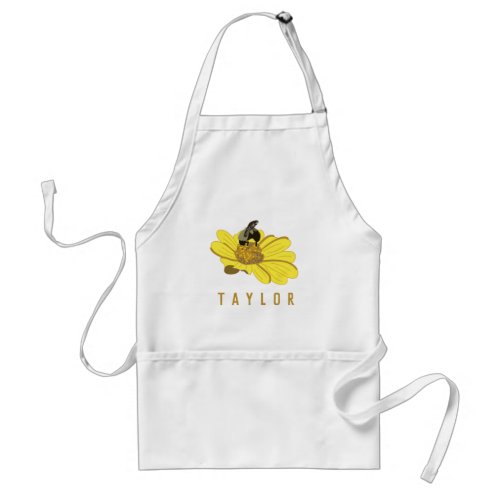Personalized Bee on a Yellow Flower Illustration Adult Apron