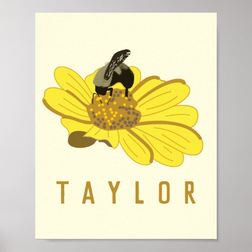 Personalized Bee on a Yellow Flower Illustration Poster