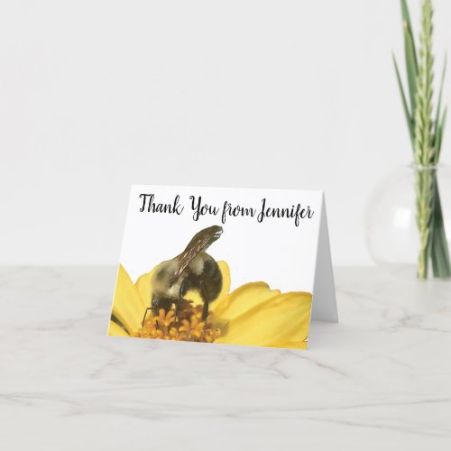 Personalized Bee on a Yellow Flower Nature Photo Card